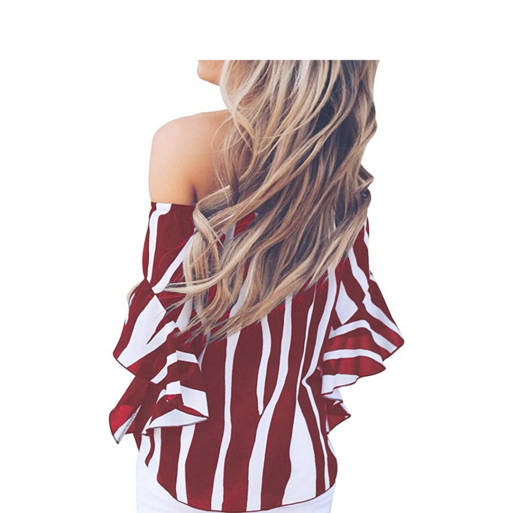 Striped-Off Shoulder Tie in front Top - Picture 3 of 4